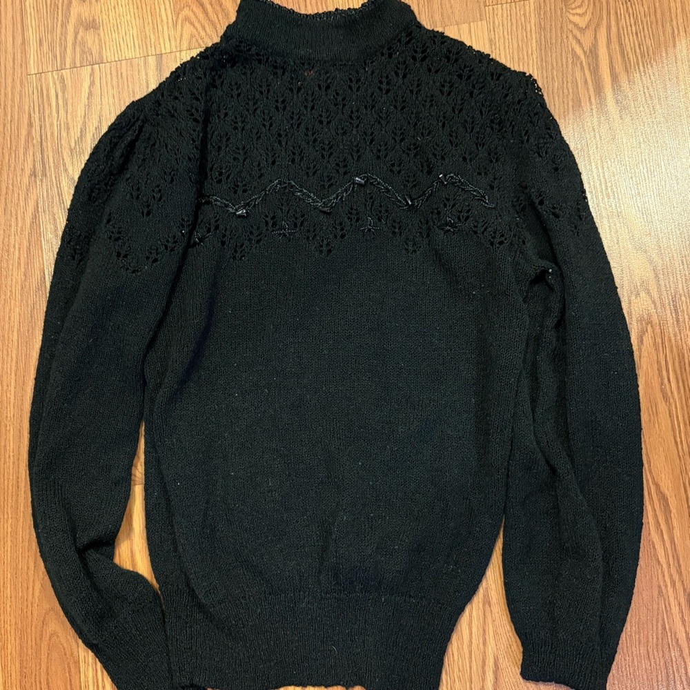 Vintage turtleneck black sweater. Partially sheer